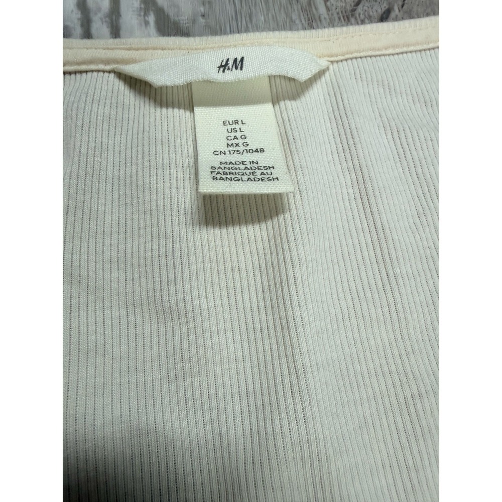 H&M Ribbed Long Sleeve Henley Top Women Large Cream Scoop Neck Basic - Picture 5 of 6
